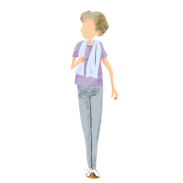 健康的老年妇女走路的插图图片下载