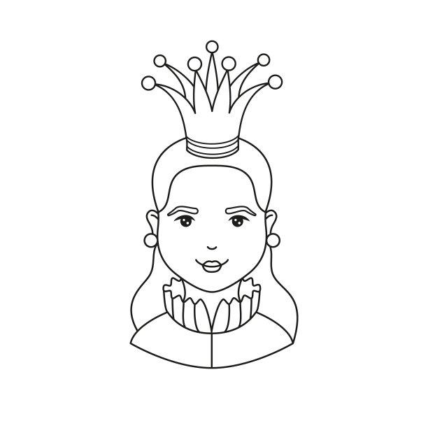 可爱的女王头像轮廓画。图片下载