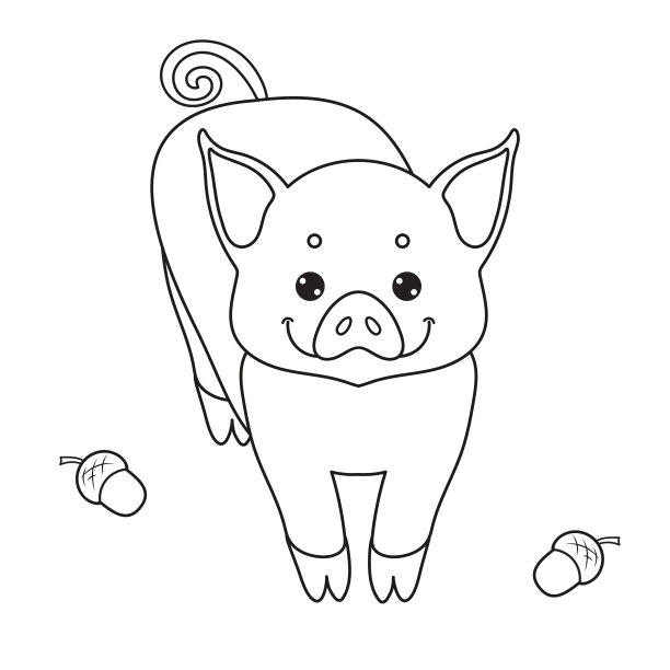 可爱的小猪轮廓画。着色页面。图片下载