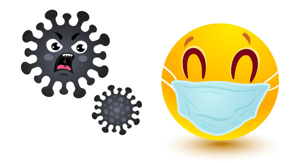 戴着医用口罩微笑，愤怒的冠状病毒图片下载