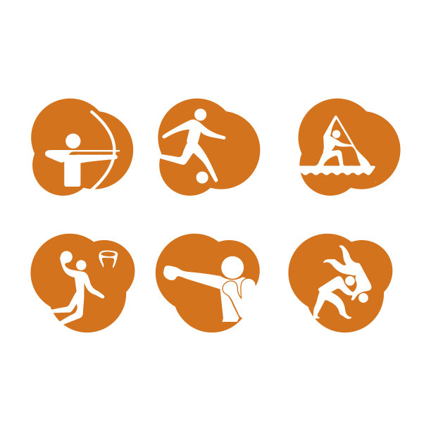 一组体育图标。拳击、篮球、游泳、足球、羽毛球、体操、网球、图片下载