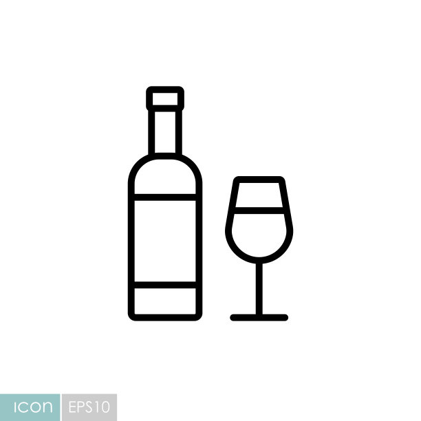 葡萄酒瓶和酒杯矢量图标图片下载