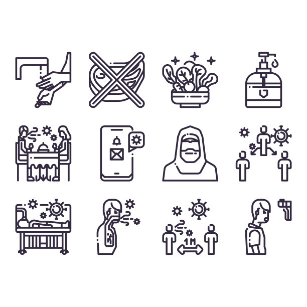 病毒传播图标集、矢量和插图图片下载