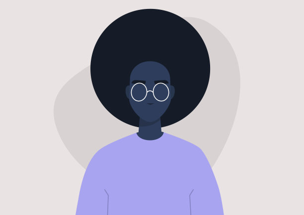 年轻黑人女性人物肖像，正面视图，千禧生活方式，平面矢量图形图片下载