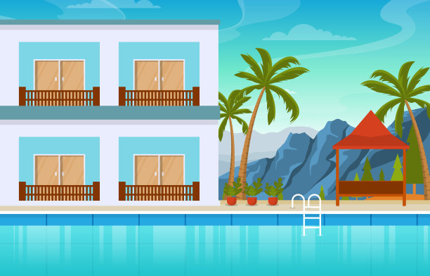 水室外游泳池酒店自然放松景观插图图片下载