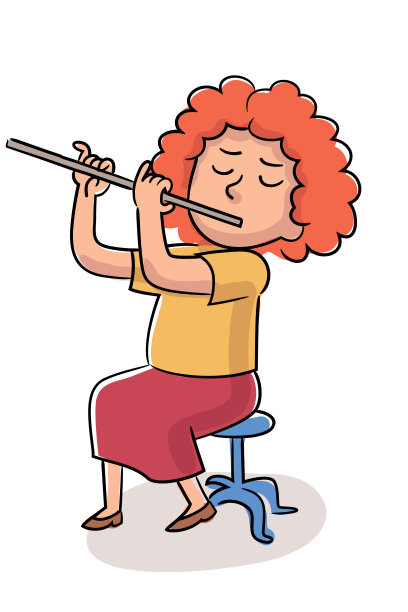 小女孩吹着笛子，孤立的吹着白笛图片下载