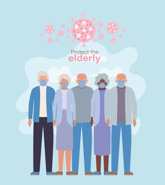 老年妇女和男子戴口罩，预防Covid - 19病媒设计图片下载