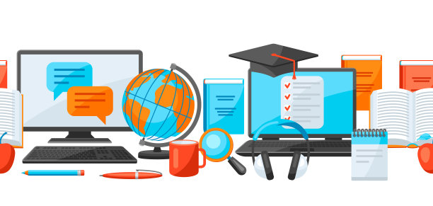 无缝模式在线学习在家项目。远程教育。图片下载