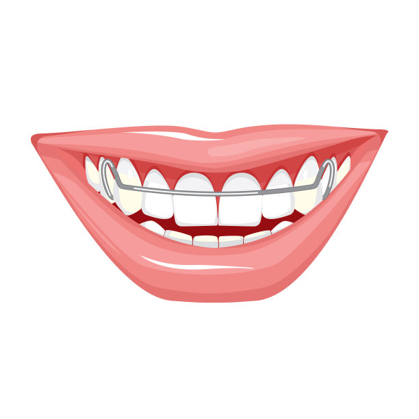 牙齿上的牙套，粉红色的嘴唇和洁白的牙齿图片下载