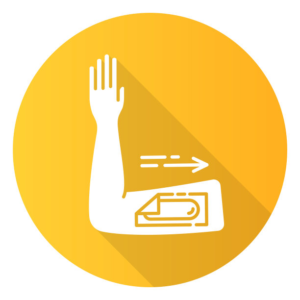 臂蜡橙色平面设计长影子字形图标。脱毛手术。用冷蜡条脱毛。专业的美容。皮肤干净柔滑。向量轮廓图图片下载