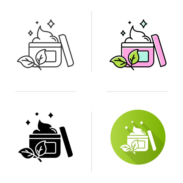 天然面霜罐图标。护肤产品。化学免费。面部保湿乳液。皮肤治疗。有机化妆品。平面设计，线性和色彩风格。孤立的矢量插图图片下载