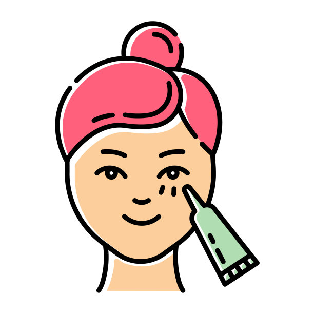 使用眼霜颜色图标。皮肤护理程序。面部美容。提升和去角质效果。眼妆产品。皮肤病、化妆品。孤立的矢量图图片下载