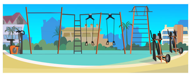 运动场与街道健身设备的插图图片下载