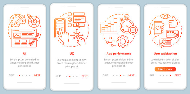 软件开发登陆手机应用页面屏幕矢量模板。应用程序编程。用线性插图演练网站步骤。UX, UI, GUI智能手机界面概念图片下载