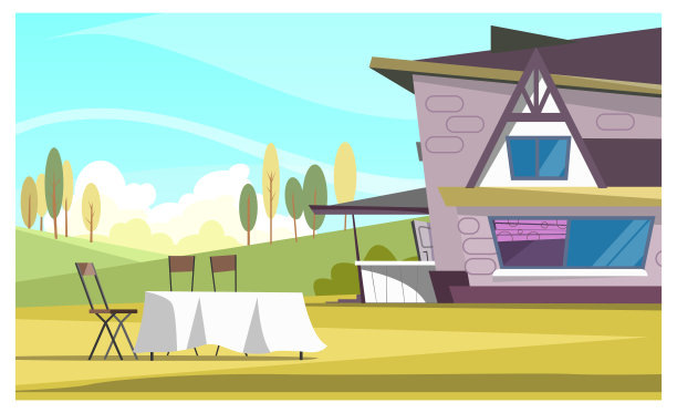 漂亮的房子和户外布圆桌图片下载