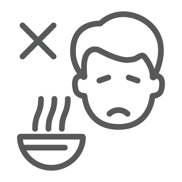 食欲不振线性图标，饮食与新冠肺炎，冠状病毒症状标志，矢量图形，白色背景上的线性图标，eps 10。图片下载