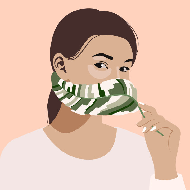 女性医用口罩的形状从树上，优秀的设计，任何用途。流感大流行。图片下载