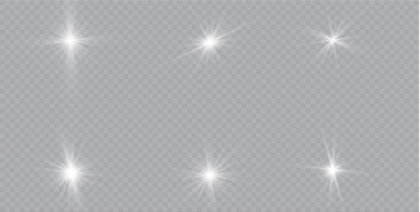 白色发光的光在透明的背景上爆炸。雷。透明的阳光，明亮的闪光。特殊镜头光晕效果。图片下载