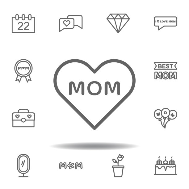 母亲节爱的轮廓图标。一套母亲节插图图标。标志和符号可以用于网页，标志，移动应用程序，UI, UX在白色背景图片下载