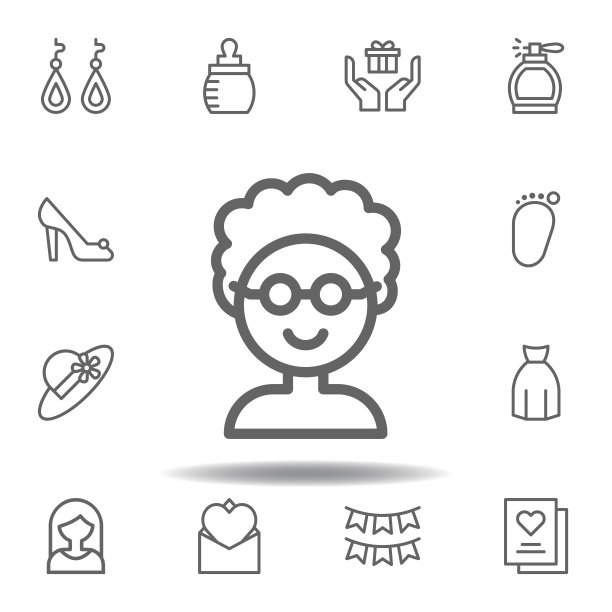 母亲节祖母轮廓图标。一套母亲节插图图标。标志和符号可以用于网页，标志，移动应用程序，UI, UX在白色背景图片下载