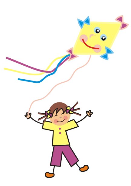 女孩和纸风筝，矢量插图图片下载