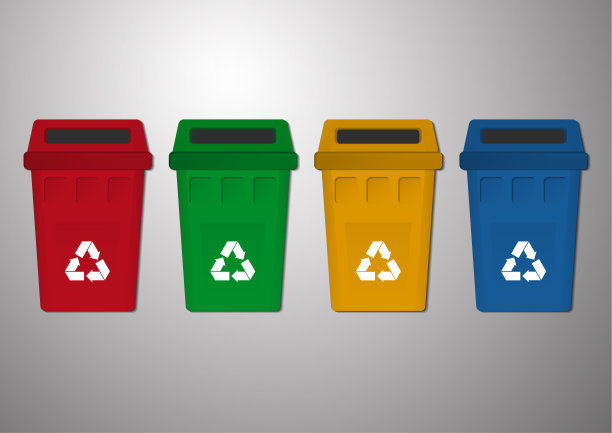一套明亮的垃圾桶。垃圾和废物分开收集。环境、生态的概念。图标为您的设计。向量素材图片