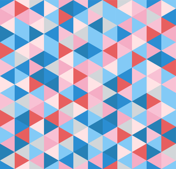 复古几何三角形无缝重复背景图案矢量格式。蓝色和粉红色的马赛克图片下载