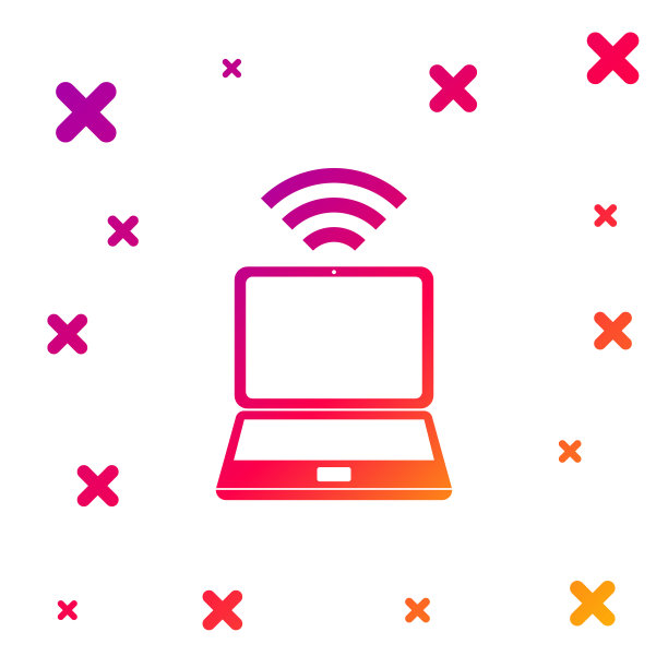 彩色笔记本电脑和免费wi-fi无线连接图标隔离在白色背景。无线技术，无线连接，无线网络。梯度随机动态形状。矢量图图片下载