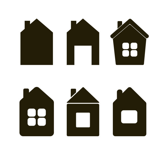 黑色的房子，在白色的背景上不同的配置。矢量插图。图片下载