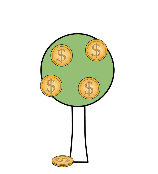 树与硬币。平面设计。矢量插图。素材图片