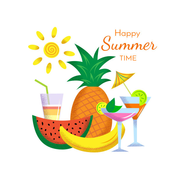 股票矢量的夏季海报与水果鸡尾酒太阳图片下载