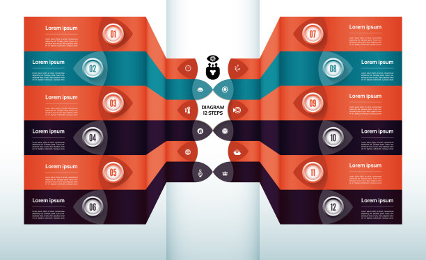 矢量信息图模板的图表，图表，展示和图表。有12个选项的业务概念，零件，步骤或过程图片下载