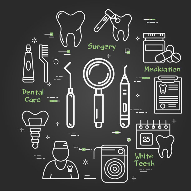 矢量黑线圆概念-牙医工具图片下载
