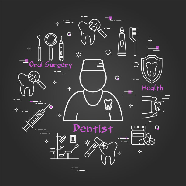 向量黑色线性圆形旗帜-男牙医医生图片下载