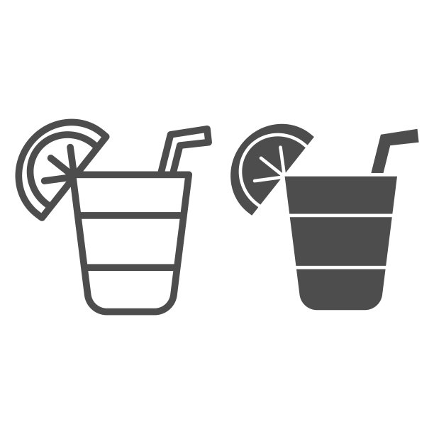 鸡尾酒线和固体图标。鸡尾酒杯与柠檬片插图孤立在白色。酒精鸡尾酒饮品轮廓风格设计，专为网页和应用设计。Eps 10。图片下载