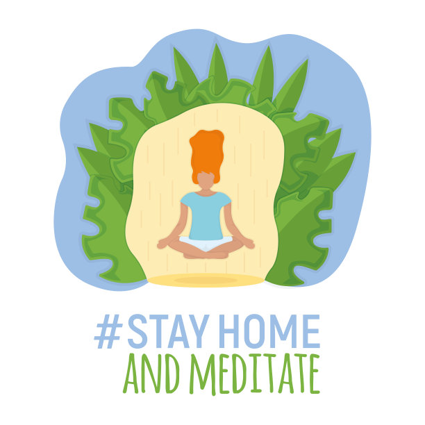 女人性格沉思和放松坐着，概念呆在家孤立在白色，平面矢量插图。女性练习瑜伽。图片下载