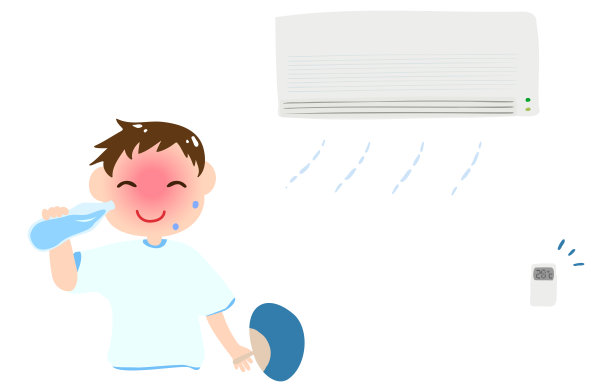 预防中暑措施的插图一个男孩在凉爽的房间里喝水的插图图片下载