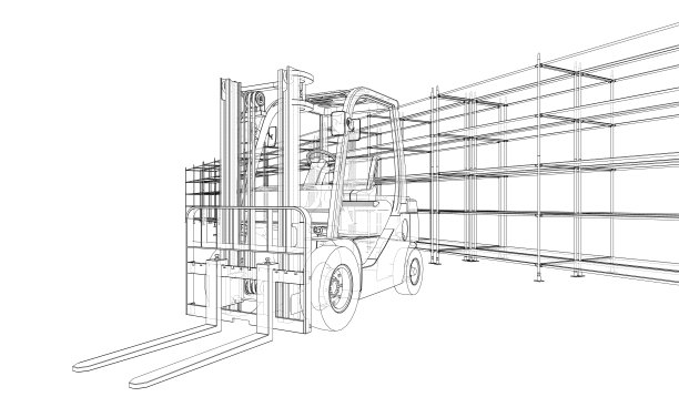 仓库货架和叉车。向量图片下载