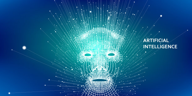 人工智能。人工智能的概念。从流点的三维线框面。抽象的网格人脸。矢量插图。图片下载