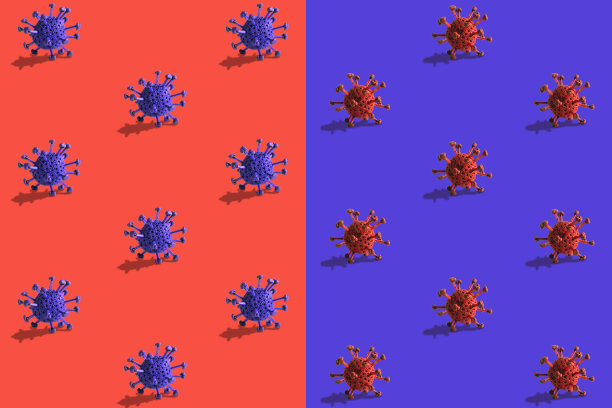 红色和紫色病毒的彩色病毒图案图片下载