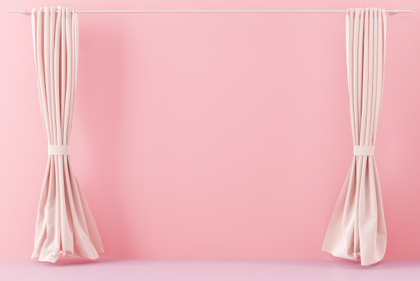 粉色的墙上挂着窗帘。室内设计概念。图片下载