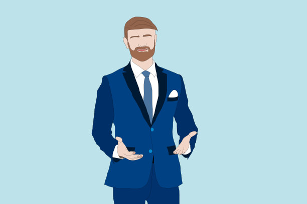 商人和智能手机的信息图表在屏幕上。商人竖起大拇指。图片下载