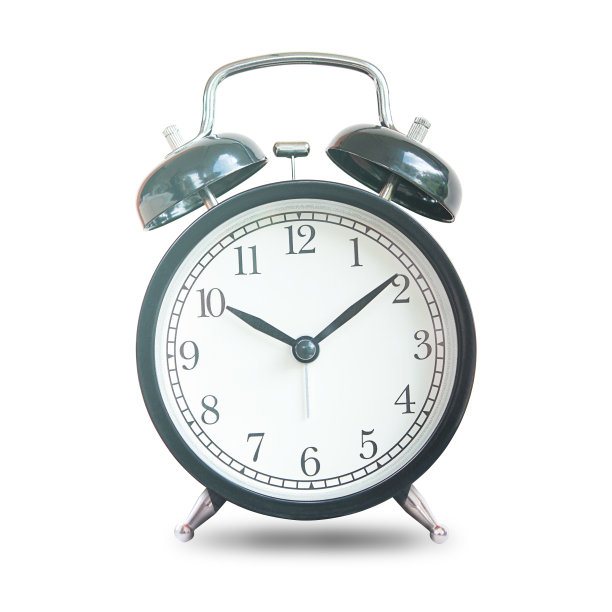 黑色复古闹钟时钟隔离在白色背景，概念业务期限。图片下载
