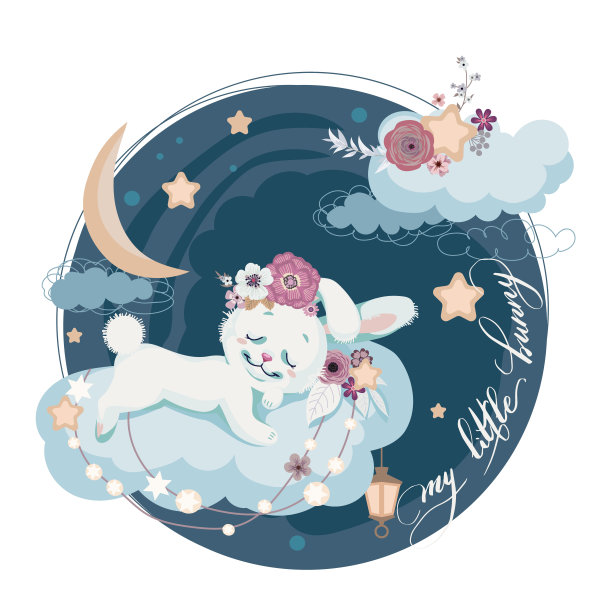 可爱的海报设计与睡觉的小兔子图片下载