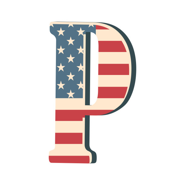 大写3d字母P，美国国旗纹理孤立在白色背景上。矢量插图。为设计元素。孩子字母表。图片下载