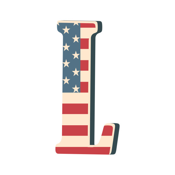 大写3d字母L与美国国旗纹理隔离在白色背景。矢量插图。为设计元素。孩子字母表。图片下载