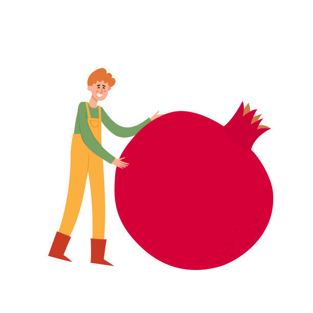 卡通矢量插图与小男人与石榴在白色。图片下载