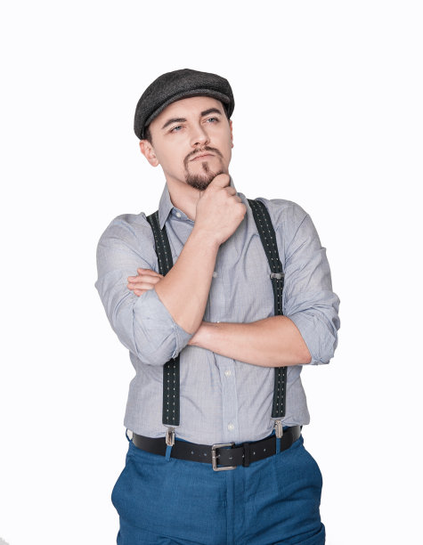 英俊的年轻人在复古风格与帽孤立图片下载