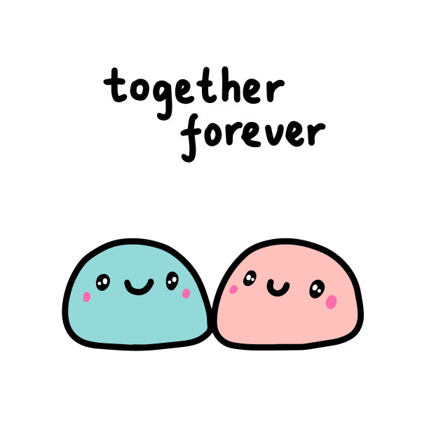 一起永远麻糬甜点一起手绘矢量插图卡通漫画风格图片下载