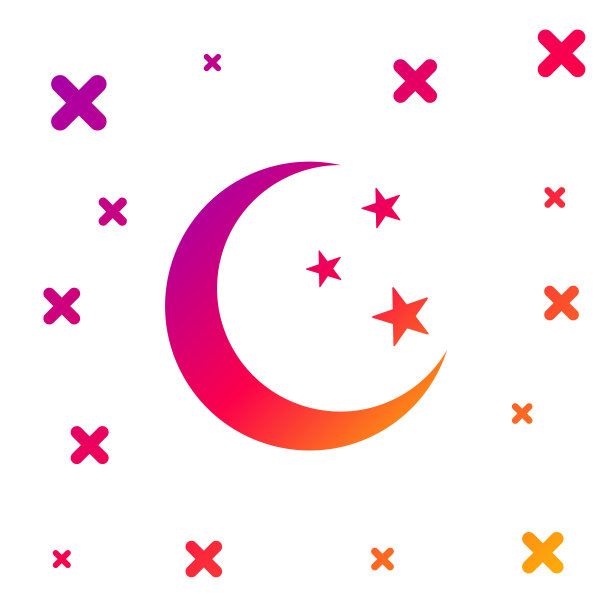 颜色月亮和星星图标孤立在白色背景。梯度随机动态形状。矢量图图片下载